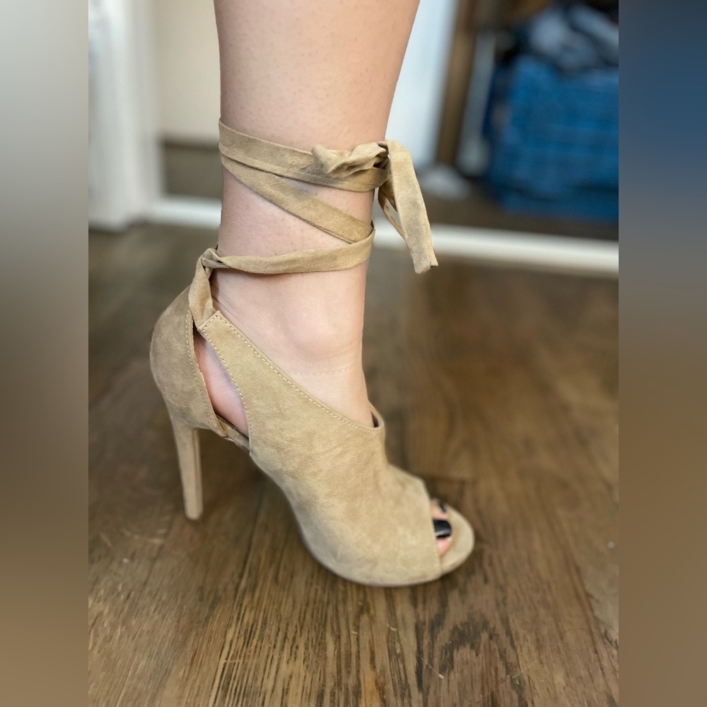 Just fabulous beige wrap around heels